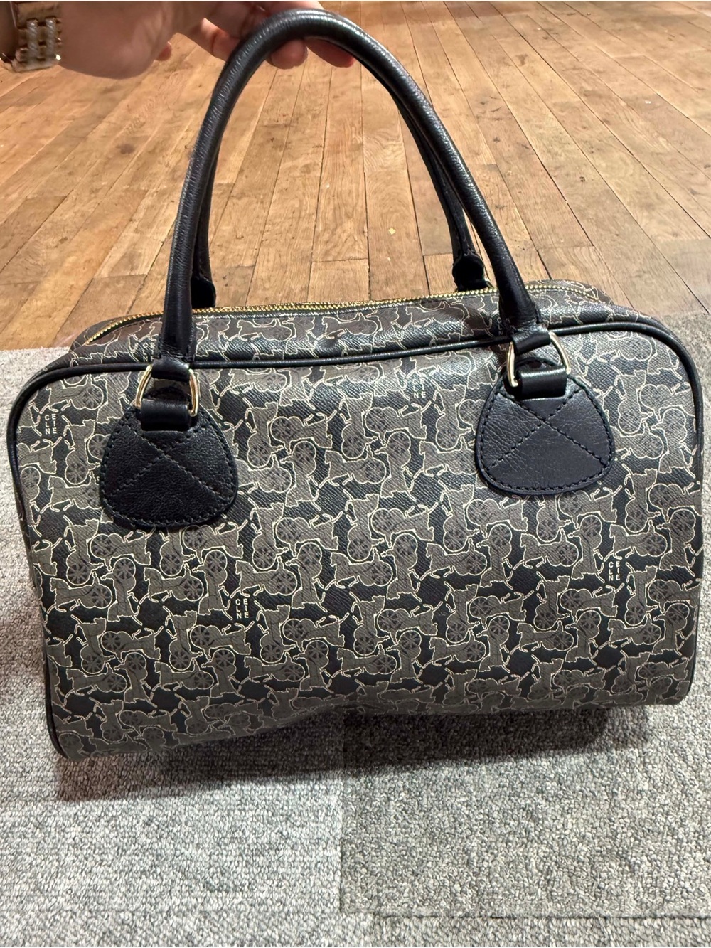 Celine Black and Beige Monogram Dome Satchel